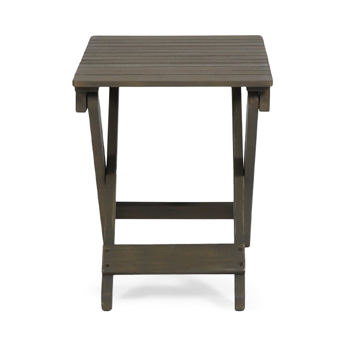 Aurelian Folding Acacia Wood Outdoor Side Table – Gray Slat-Top Patio Accent Table, 22.75"