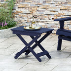 Aurelian Folding Acacia Wood Outdoor Side Table – Navy Blue Slat-Top Patio Accent Table, 22.75"