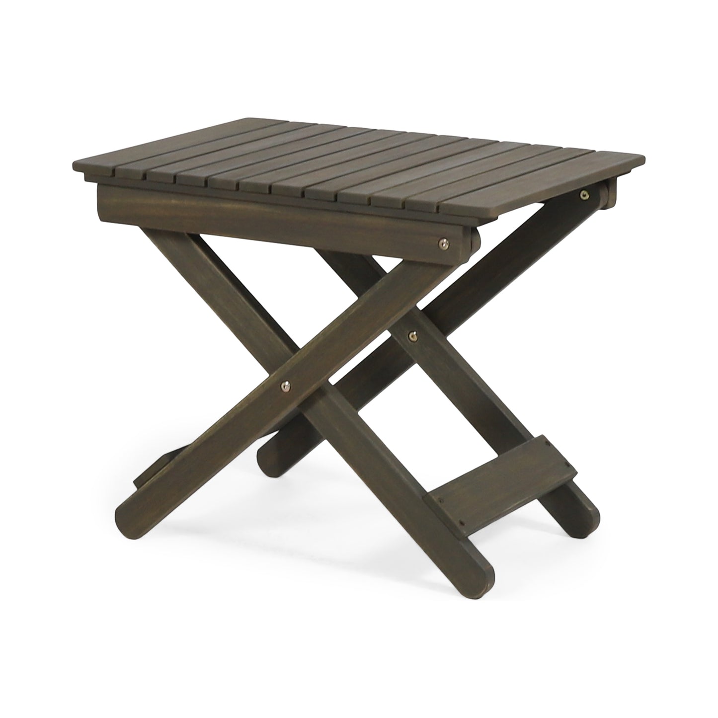 Aurelian Folding Acacia Wood Outdoor Side Table – Gray Slat-Top Patio Accent Table, 22.75"