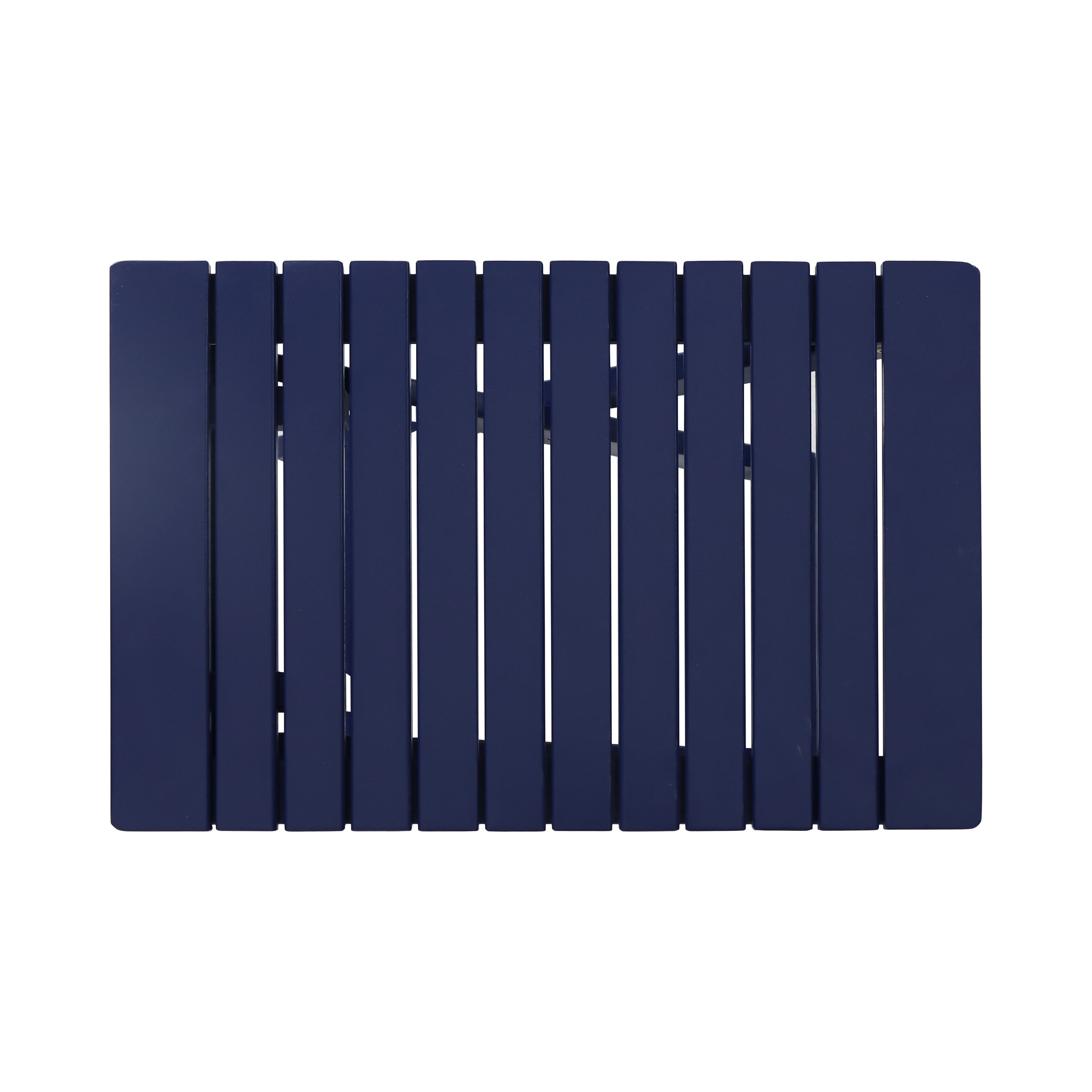Aurelian Folding Acacia Wood Outdoor Side Table – Navy Blue Slat-Top Patio Accent Table, 22.75"