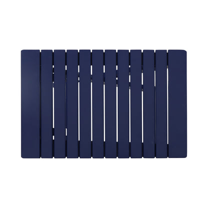 Aurelian Folding Acacia Wood Outdoor Side Table – Navy Blue Slat-Top Patio Accent Table, 22.75"