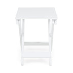Aurelian Folding Acacia Wood Outdoor Side Table – White Slat-Top Patio Accent Table, 22.75"