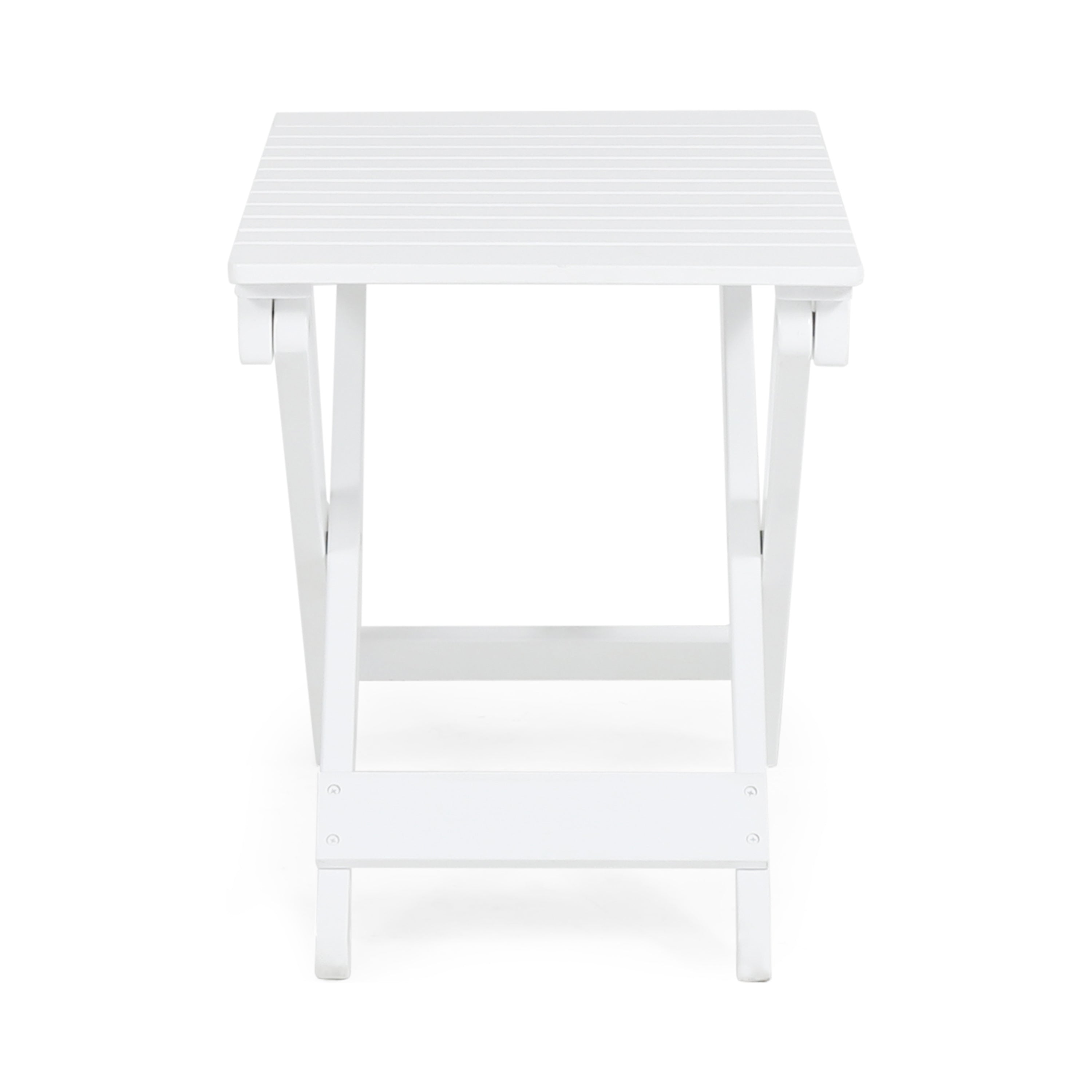 Aurelian Folding Acacia Wood Outdoor Side Table – White Slat-Top Patio Accent Table, 22.75"