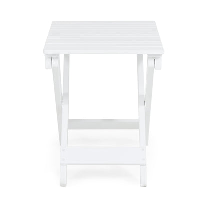 Aurelian Folding Acacia Wood Outdoor Side Table – White Slat-Top Patio Accent Table, 22.75"