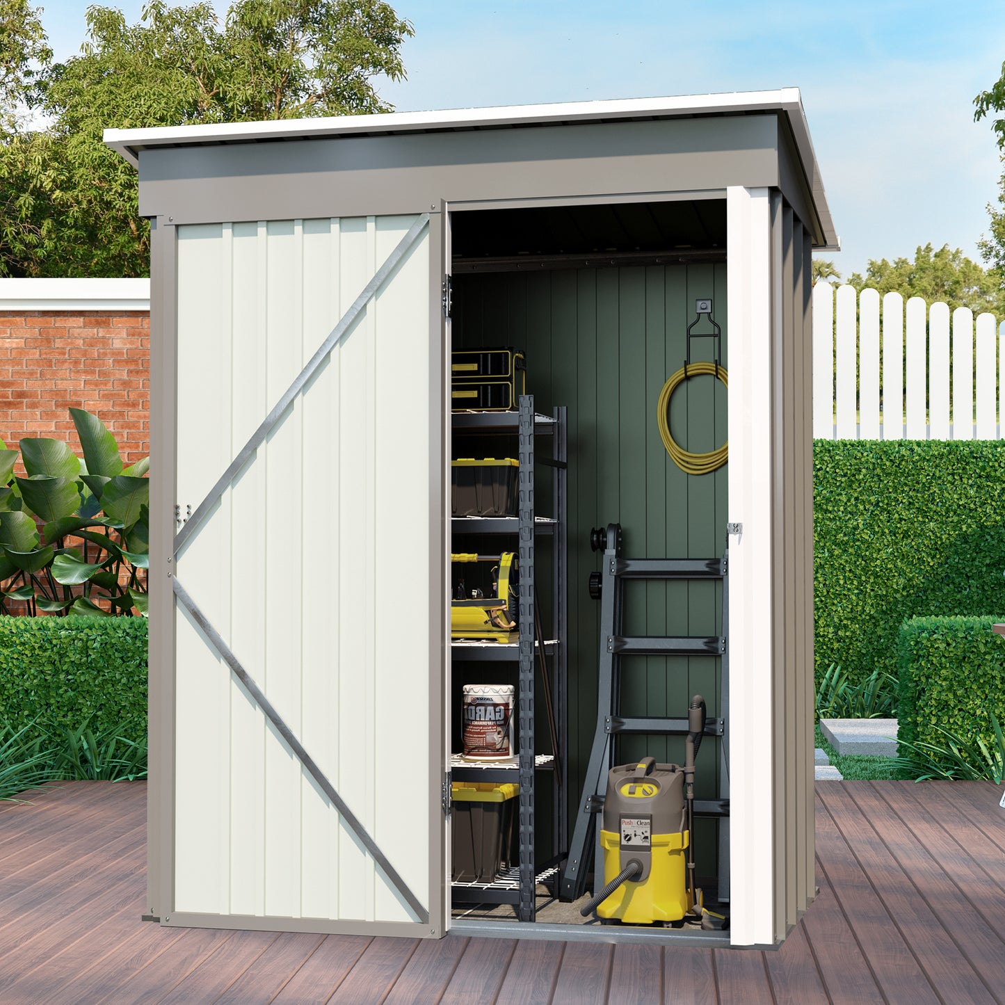 Aurelian 5 x 3 Ft Outdoor Storage Shed – Metal Garden Tool Shed with Sloping Roof & Lockable Door, Grey