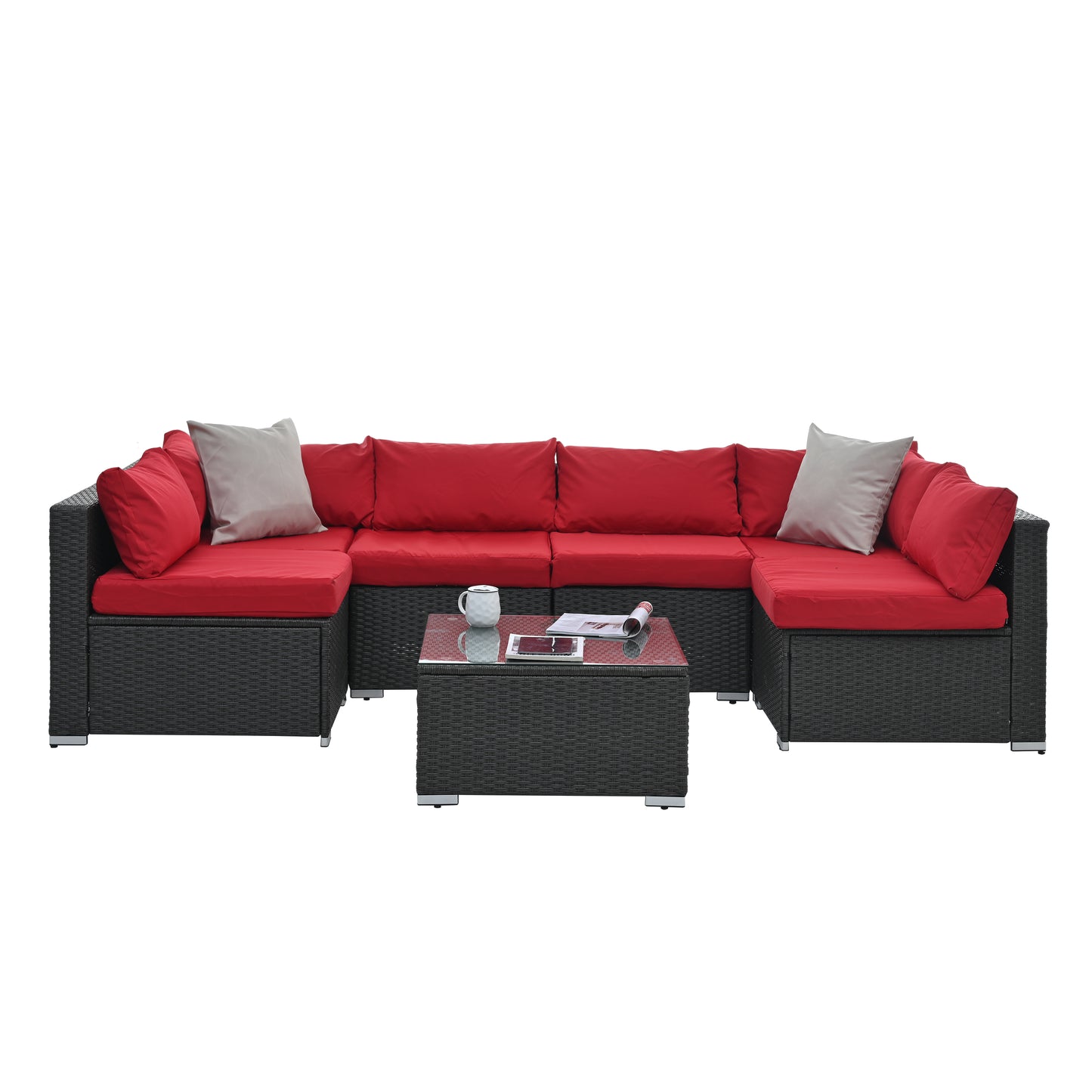 𝗔𝘂𝗿𝗲𝗹𝗶𝗮𝗻 7-𝗣𝗶𝗲𝗰𝗲 𝗠𝗼𝗱𝘂𝗹𝗮𝗿 𝗢𝘂𝘁𝗱𝗼𝗼𝗿 𝗟𝗼𝘂𝗻𝗴𝗲 𝗦𝗲𝘁 – 𝗣𝗘 𝗪𝗶𝗰𝗸𝗲𝗿 𝗣𝗮𝘁𝗶𝗼 𝗙𝘂𝗿𝗻𝗶𝘁𝘂𝗿𝗲 𝘄𝗶𝘁𝗵 𝗧𝗲𝗺𝗽𝗲𝗿𝗲𝗱 𝗚𝗹𝗮𝘀𝘀 𝗧𝗮𝗯𝗹𝗲, 𝗗𝗮𝗿𝗸 𝗚𝗿𝗮𝘆