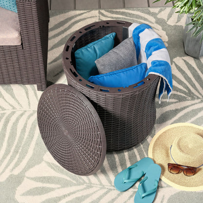 𝗔𝘂𝗿𝗲𝗹𝗶𝗮𝗻 𝗢𝘂𝘁𝗱𝗼𝗼𝗿 𝗦𝗶𝗱𝗲 𝗧𝗮𝗯𝗹𝗲 – 𝗪𝗲𝗮𝘁𝗵𝗲𝗿-𝗥𝗲𝘀𝗶𝘀𝘁𝗮𝗻𝘁 𝗣𝗮𝘁𝗶𝗼 𝗔𝗰𝗰𝗲𝗻𝘁 𝗧𝗮𝗯𝗹𝗲, 𝗗𝗮𝗿𝗸 𝗕𝗿𝗼𝘄𝗻 19.25” 𝘄𝗶𝘁𝗵 𝗠𝗶𝗻𝗶𝗺𝗮𝗹𝗶𝘀𝘁 𝗗𝗲𝘀𝗶𝗴𝗻