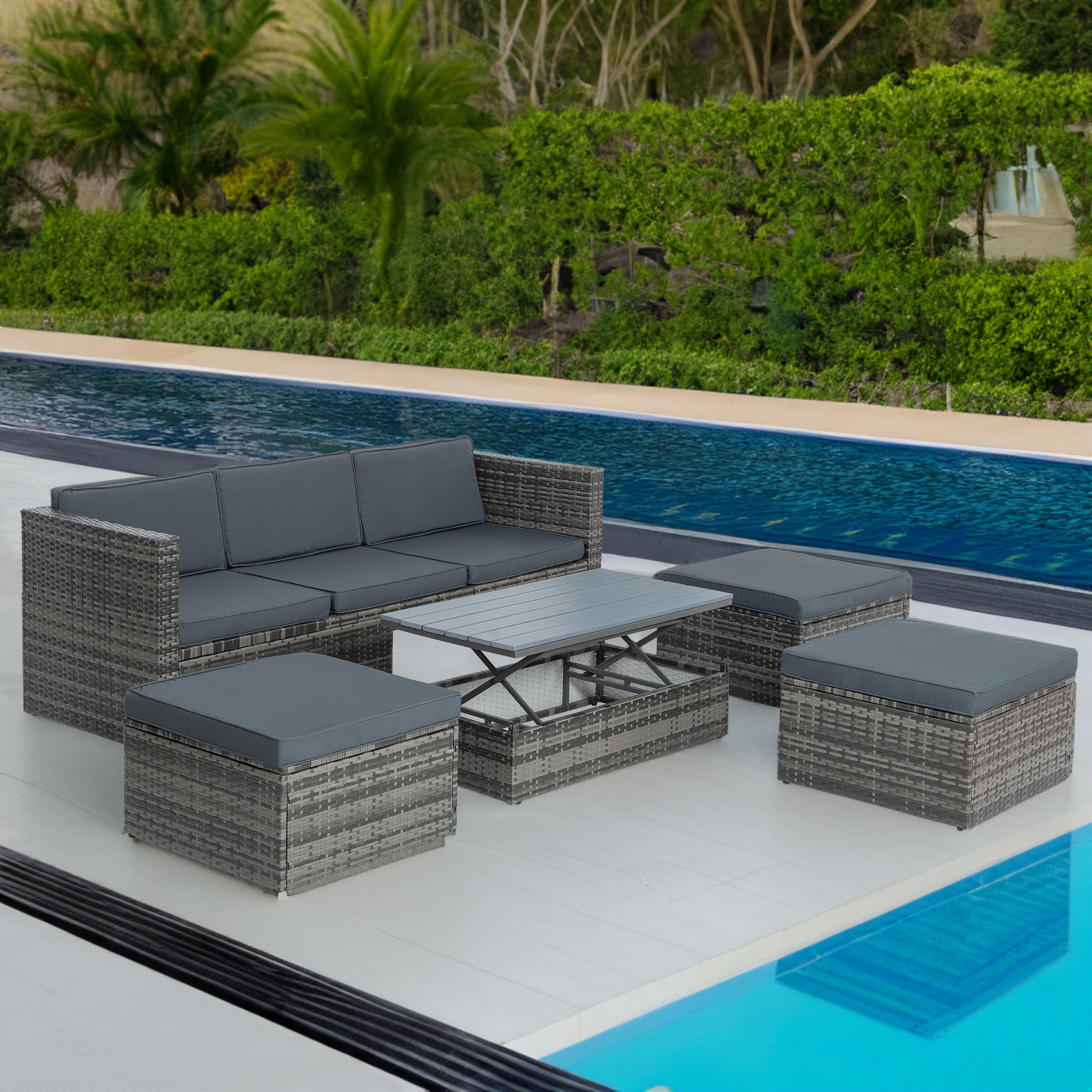 𝗔𝘂𝗿𝗲𝗹𝗶𝗮𝗻 5-𝗣𝗶𝗲𝗰𝗲 𝗢𝘂𝘁𝗱𝗼𝗼𝗿 𝗟𝗼𝘂𝗻𝗴𝗲 𝗦𝗲𝘁 – 𝗠𝗼𝗱𝗲𝗿𝗻 𝗣𝗘 𝗪𝗶𝗰𝗸𝗲𝗿 𝗣𝗮𝘁𝗶𝗼 𝗙𝘂𝗿𝗻𝗶𝘁𝘂𝗿𝗲 𝘄𝗶𝘁𝗵 𝗔𝗱𝗷𝘂𝘀𝘁𝗮𝗯𝗹𝗲 𝗦𝗼𝗳𝗮, 𝗟𝗶𝗳𝘁-𝗧𝗼𝗽 𝗧𝗮𝗯𝗹𝗲 & 𝗢𝘁𝘁𝗼𝗺𝗮𝗻𝘀, 𝗗𝗮𝗿𝗸 𝗚𝗿𝗮𝘆