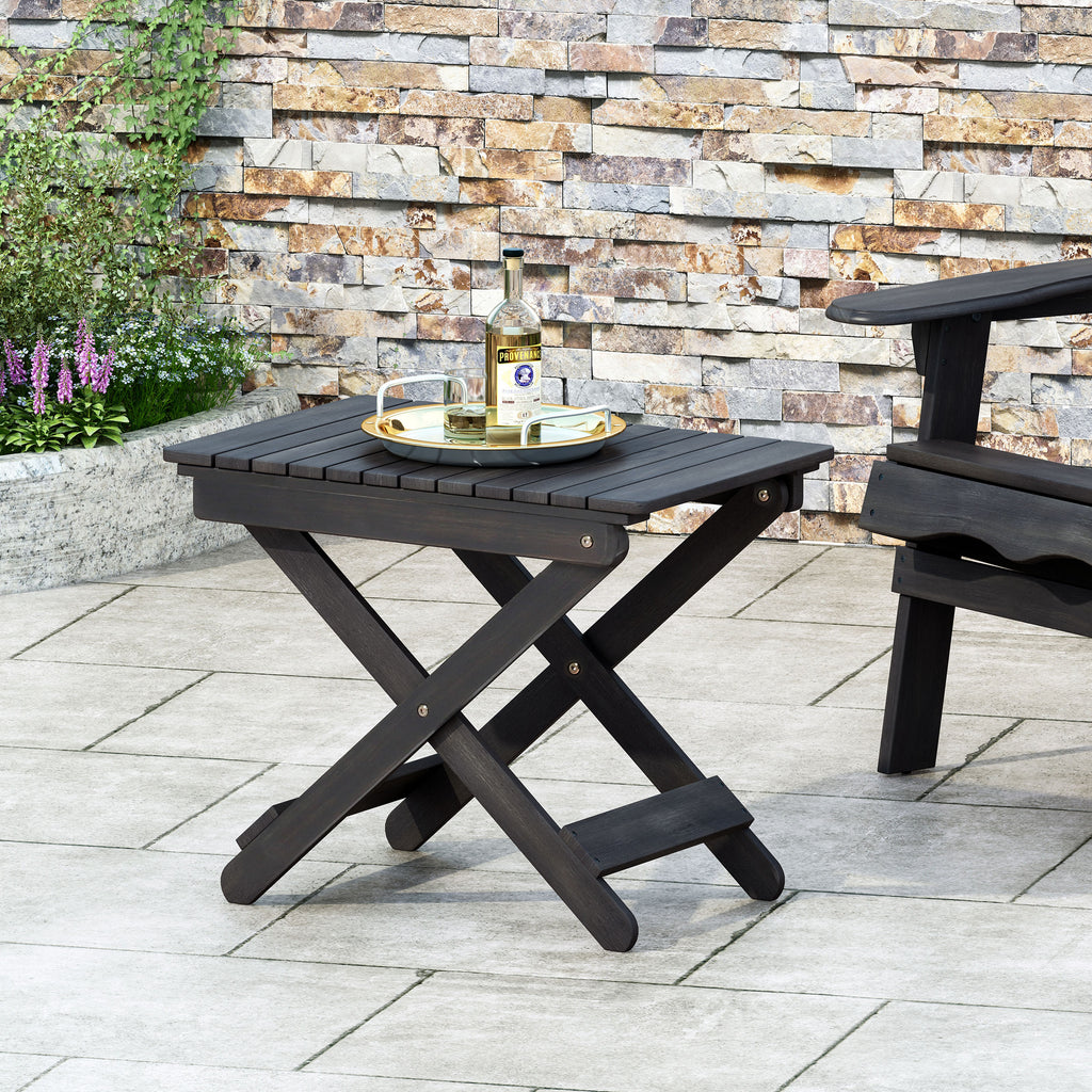 Aureliаn Folding Acacia Wood Outdoor Side Table – Modern Slat-Top Patio Accent Table, Dark Gray 22.75"