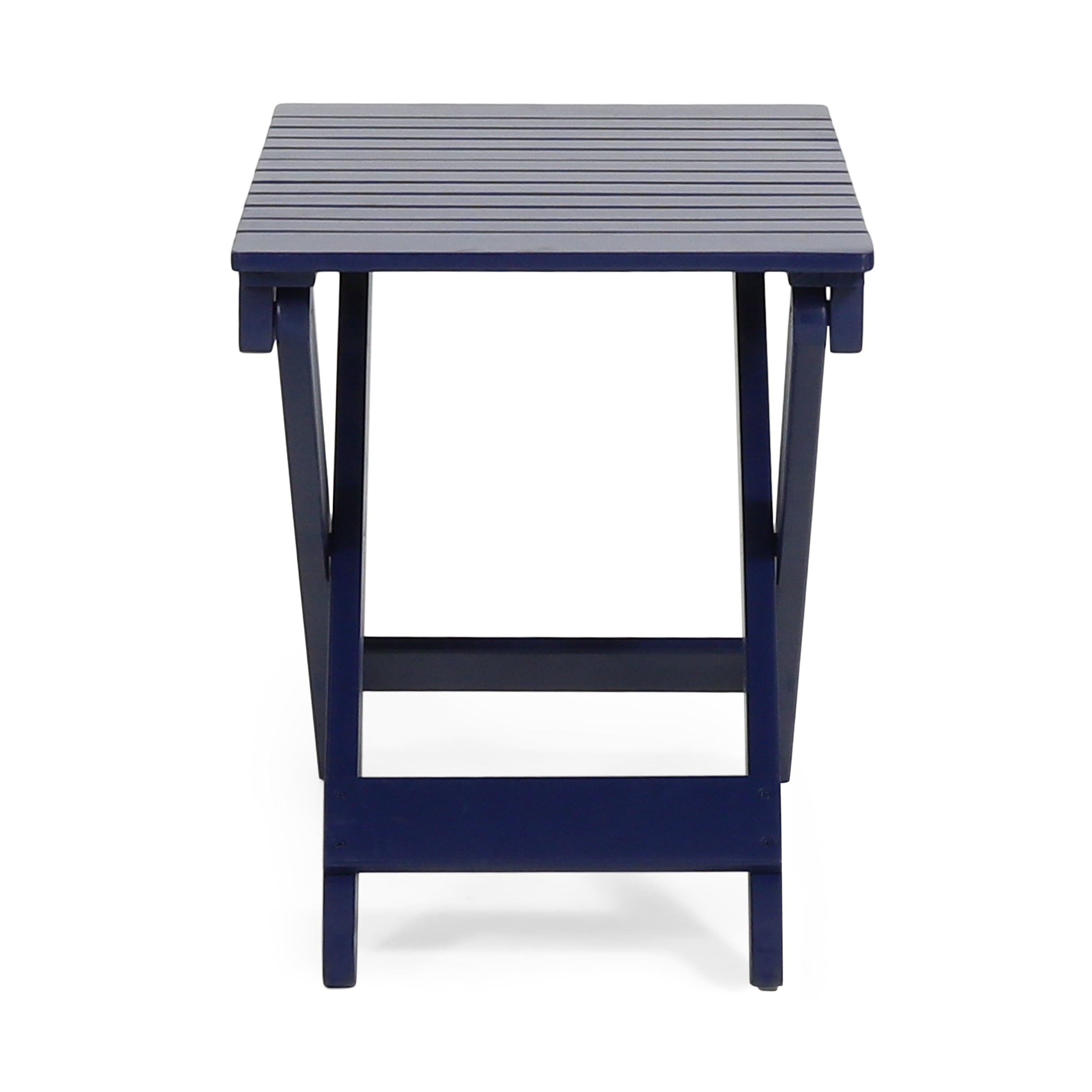 Aurelian Folding Acacia Wood Outdoor Side Table – Navy Blue Slat-Top Patio Accent Table, 22.75"