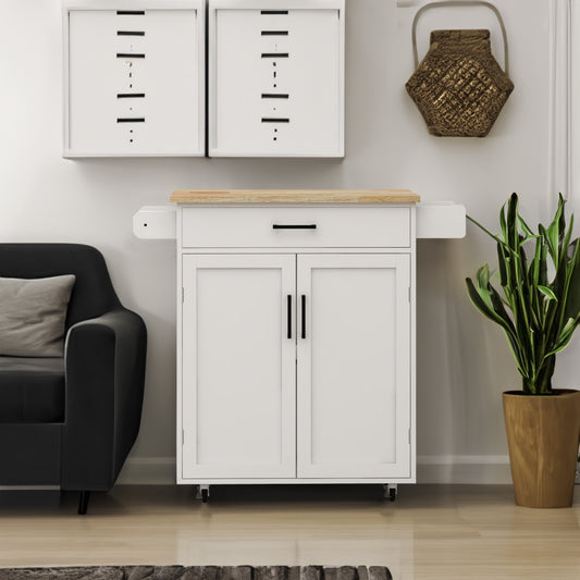 Kitchen island rolling trolley cart with 1 drawer & 2 doors with storage racks & Adjustable Shelves & towel rack