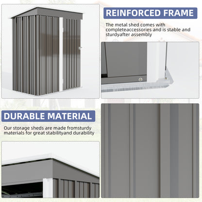 Aurelian 5 x 3 Ft Outdoor Storage Shed – Metal Garden Tool Shed with Sloping Roof & Lockable Door, Grey
