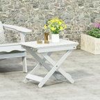 Aurelian Folding Acacia Wood Outdoor Side Table – White Slat-Top Patio Accent Table, 22.75"