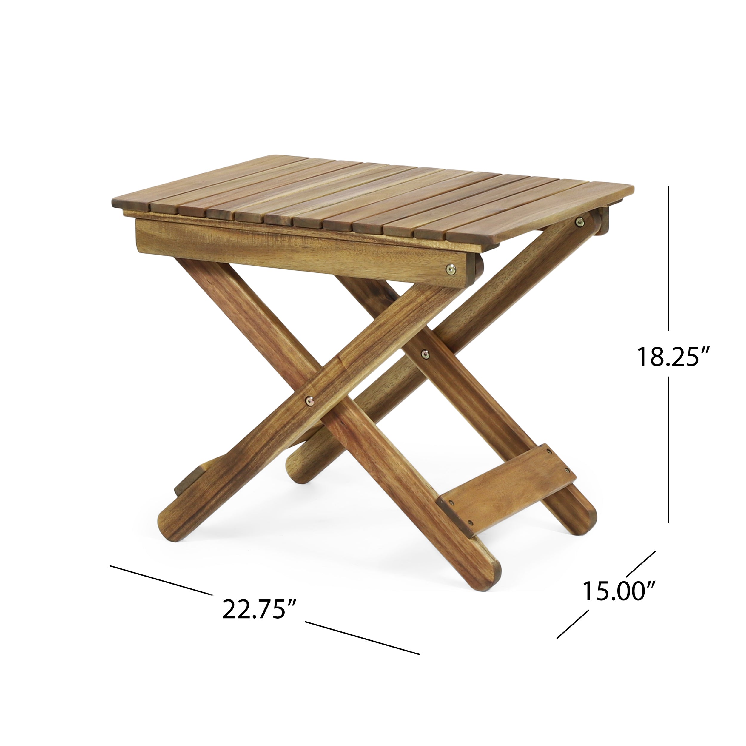 Aurelian Folding Acacia Wood Outdoor Side Table – Natural Slat-Top Patio Accent Table, 22.75