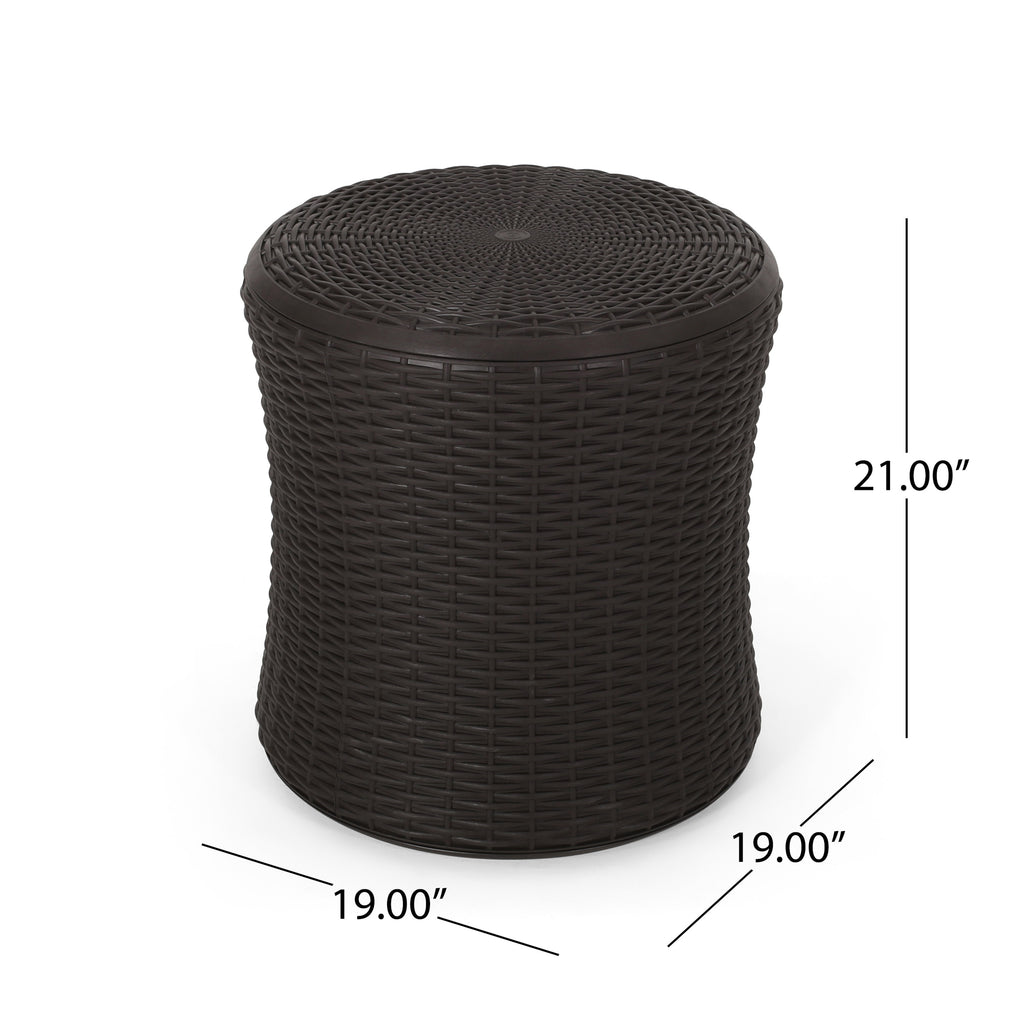 𝗔𝘂𝗿𝗲𝗹𝗶𝗮𝗻 𝗢𝘂𝘁𝗱𝗼𝗼𝗿 𝗦𝗶𝗱𝗲 𝗧𝗮𝗯𝗹𝗲 – 𝗪𝗲𝗮𝘁𝗵𝗲𝗿-𝗥𝗲𝘀𝗶𝘀𝘁𝗮𝗻𝘁 𝗣𝗮𝘁𝗶𝗼 𝗔𝗰𝗰𝗲𝗻𝘁 𝗧𝗮𝗯𝗹𝗲, 𝗗𝗮𝗿𝗸 𝗕𝗿𝗼𝘄𝗻 19.25” 𝘄𝗶𝘁𝗵 𝗠𝗶𝗻𝗶𝗺𝗮𝗹𝗶𝘀𝘁 𝗗𝗲𝘀𝗶𝗴𝗻