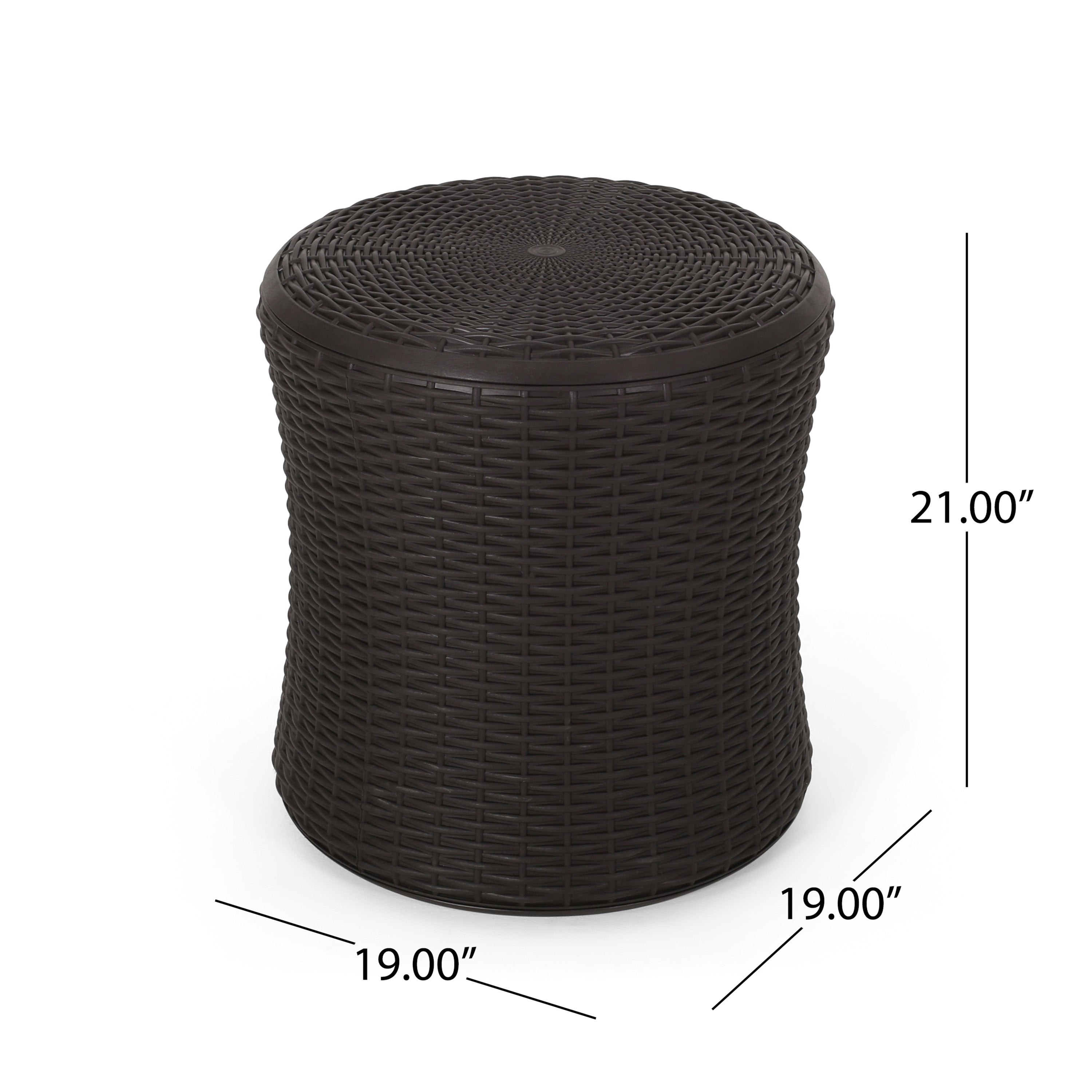 𝗔𝘂𝗿𝗲𝗹𝗶𝗮𝗻 𝗢𝘂𝘁𝗱𝗼𝗼𝗿 𝗦𝗶𝗱𝗲 𝗧𝗮𝗯𝗹𝗲 – 𝗪𝗲𝗮𝘁𝗵𝗲𝗿-𝗥𝗲𝘀𝗶𝘀𝘁𝗮𝗻𝘁 𝗣𝗮𝘁𝗶𝗼 𝗔𝗰𝗰𝗲𝗻𝘁 𝗧𝗮𝗯𝗹𝗲, 𝗗𝗮𝗿𝗸 𝗕𝗿𝗼𝘄𝗻 19.25” 𝘄𝗶𝘁𝗵 𝗠𝗶𝗻𝗶𝗺𝗮𝗹𝗶𝘀𝘁 𝗗𝗲𝘀𝗶𝗴𝗻