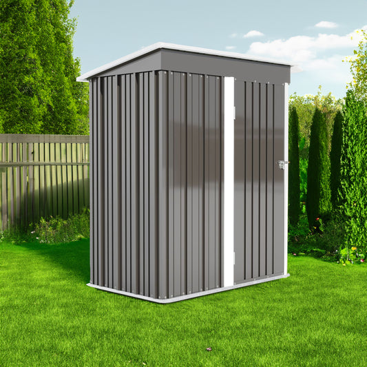 Aurelian 5 x 3 Ft Outdoor Storage Shed – Metal Garden Tool Shed with Sloping Roof & Lockable Door, Grey