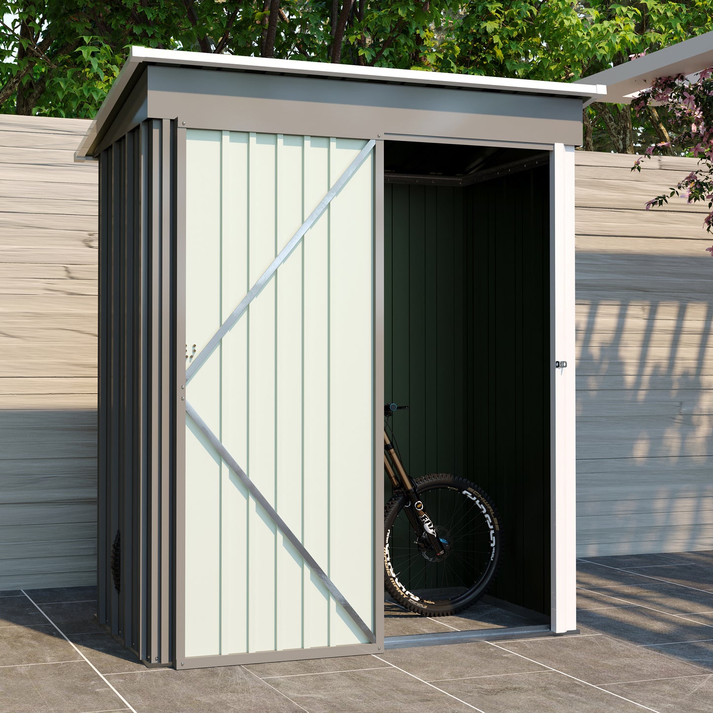 Aurelian 5 x 3 Ft Outdoor Storage Shed – Metal Garden Tool Shed with Sloping Roof & Lockable Door, Grey