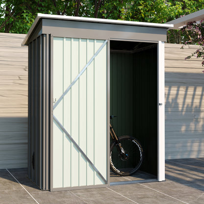Aurelian 5 x 3 Ft Outdoor Storage Shed – Metal Garden Tool Shed with Sloping Roof & Lockable Door, Grey