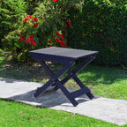 Aurelian Folding Acacia Wood Outdoor Side Table – Navy Blue Slat-Top Patio Accent Table, 22.75"