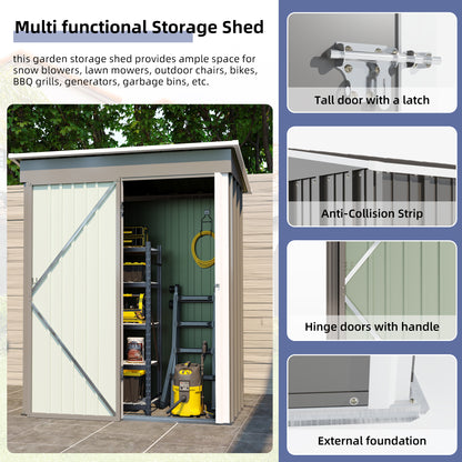 Aurelian 5 x 3 Ft Outdoor Storage Shed – Metal Garden Tool Shed with Sloping Roof & Lockable Door, Grey