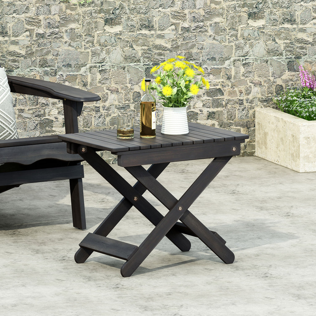Aureliаn Folding Acacia Wood Outdoor Side Table – Modern Slat-Top Patio Accent Table, Dark Gray 22.75"