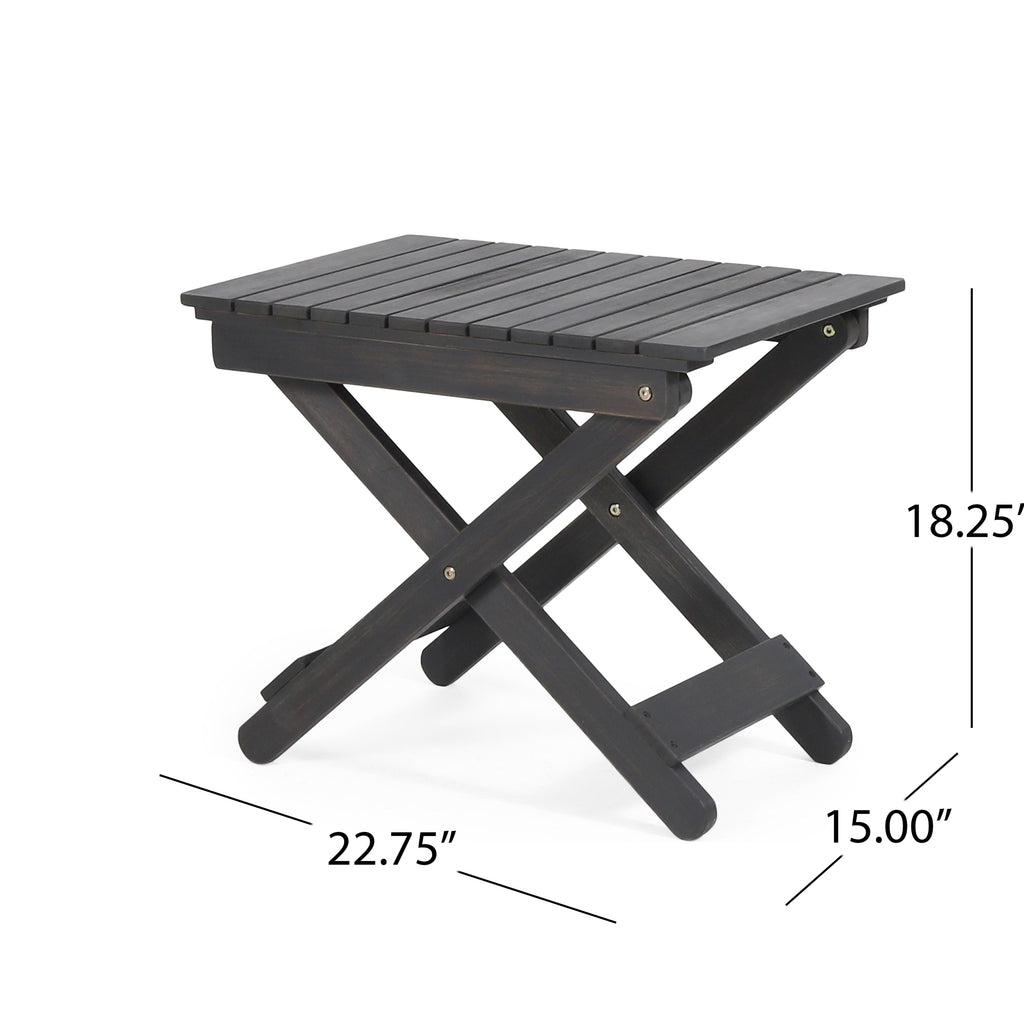 Aureliаn Folding Acacia Wood Outdoor Side Table – Modern Slat-Top Patio Accent Table, Dark Gray 22.75"