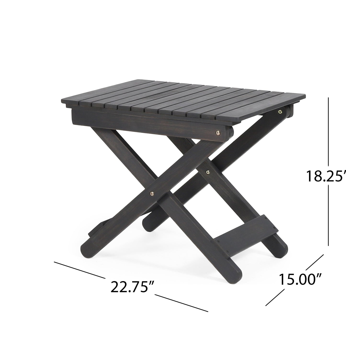 Aureliаn Folding Acacia Wood Outdoor Side Table – Modern Slat-Top Patio Accent Table, Dark Gray 22.75"