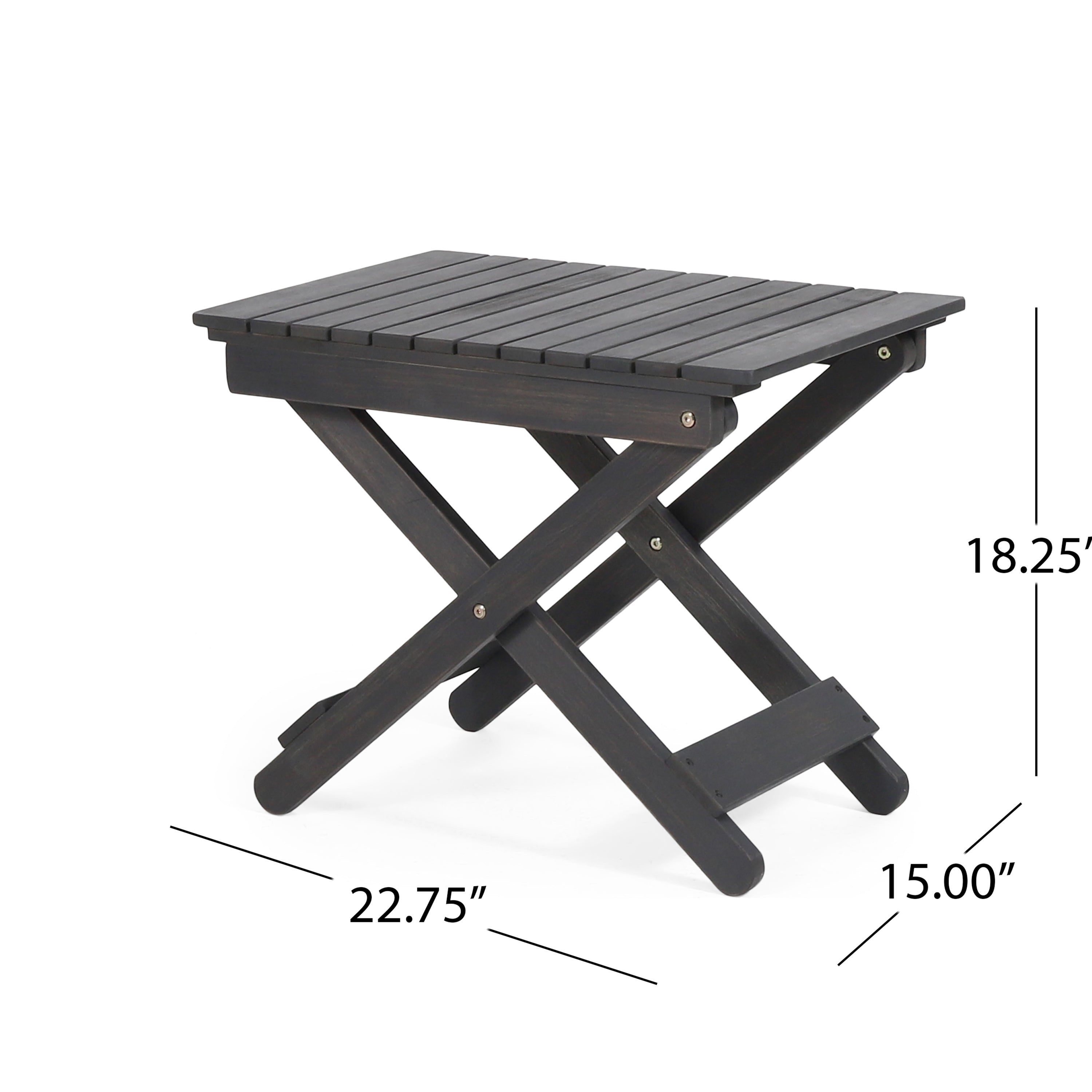 Aureliаn Folding Acacia Wood Outdoor Side Table – Modern Slat-Top Patio Accent Table, Dark Gray 22.75"