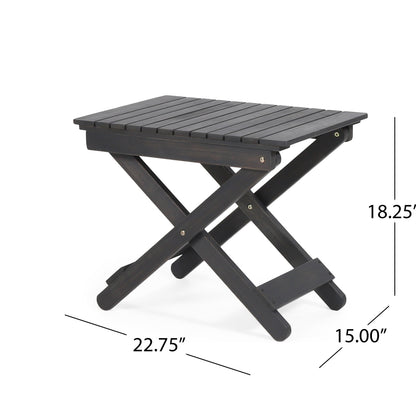 Aureliаn Folding Acacia Wood Outdoor Side Table – Modern Slat-Top Patio Accent Table, Dark Gray 22.75"
