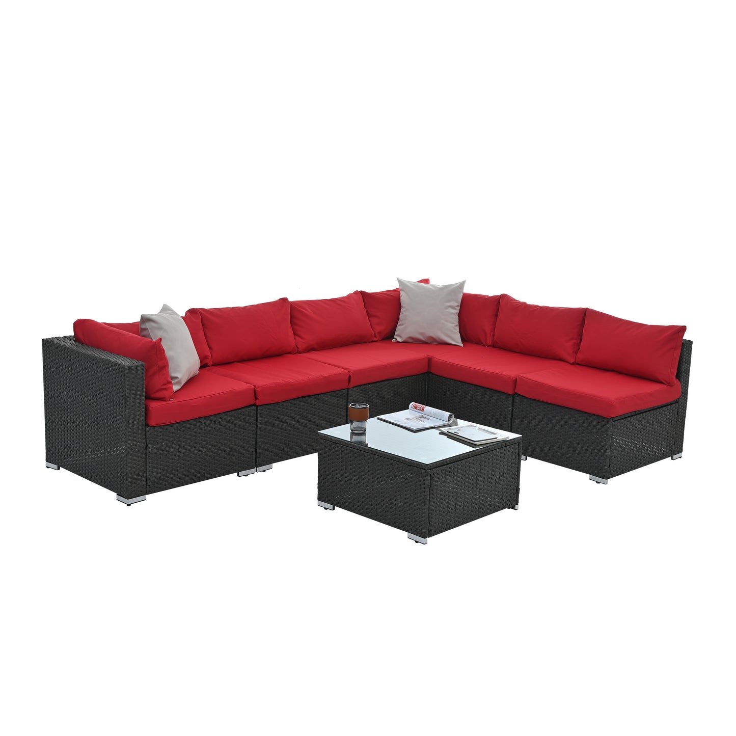 𝗔𝘂𝗿𝗲𝗹𝗶𝗮𝗻 7-𝗣𝗶𝗲𝗰𝗲 𝗠𝗼𝗱𝘂𝗹𝗮𝗿 𝗢𝘂𝘁𝗱𝗼𝗼𝗿 𝗟𝗼𝘂𝗻𝗴𝗲 𝗦𝗲𝘁 – 𝗣𝗘 𝗪𝗶𝗰𝗸𝗲𝗿 𝗣𝗮𝘁𝗶𝗼 𝗙𝘂𝗿𝗻𝗶𝘁𝘂𝗿𝗲 𝘄𝗶𝘁𝗵 𝗧𝗲𝗺𝗽𝗲𝗿𝗲𝗱 𝗚𝗹𝗮𝘀𝘀 𝗧𝗮𝗯𝗹𝗲, 𝗗𝗮𝗿𝗸 𝗚𝗿𝗮𝘆
