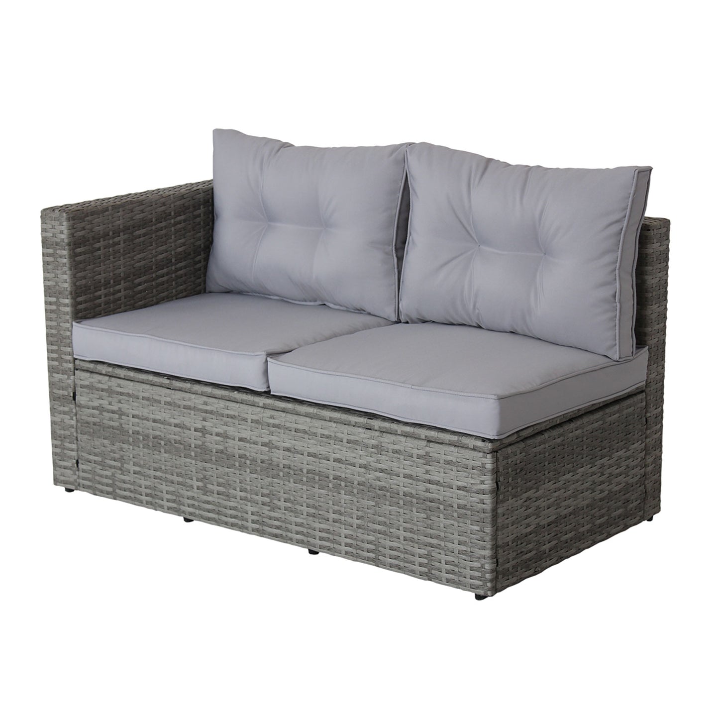 4-Piece Patio Sectional Wicker Rattan Outdoor Furniture Set with Storage Box – Modern Grey Patio Sofa Set