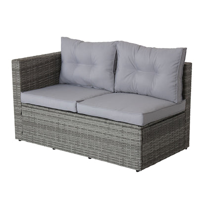 4-Piece Patio Sectional Wicker Rattan Outdoor Furniture Set with Storage Box – Modern Grey Patio Sofa Set