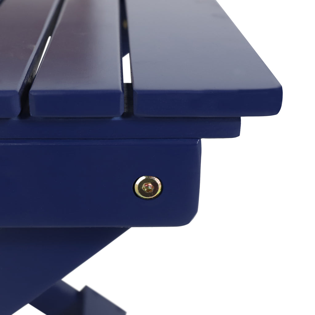 Aurelian Folding Acacia Wood Outdoor Side Table – Navy Blue Slat-Top Patio Accent Table, 22.75"