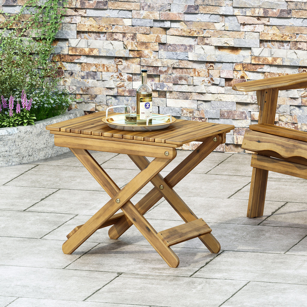 Aurelian Folding Acacia Wood Outdoor Side Table – Natural Slat-Top Patio Accent Table, 22.75