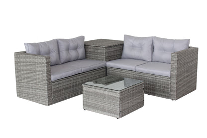 4-Piece Patio Sectional Wicker Rattan Outdoor Furniture Set with Storage Box – Modern Grey Patio Sofa Set