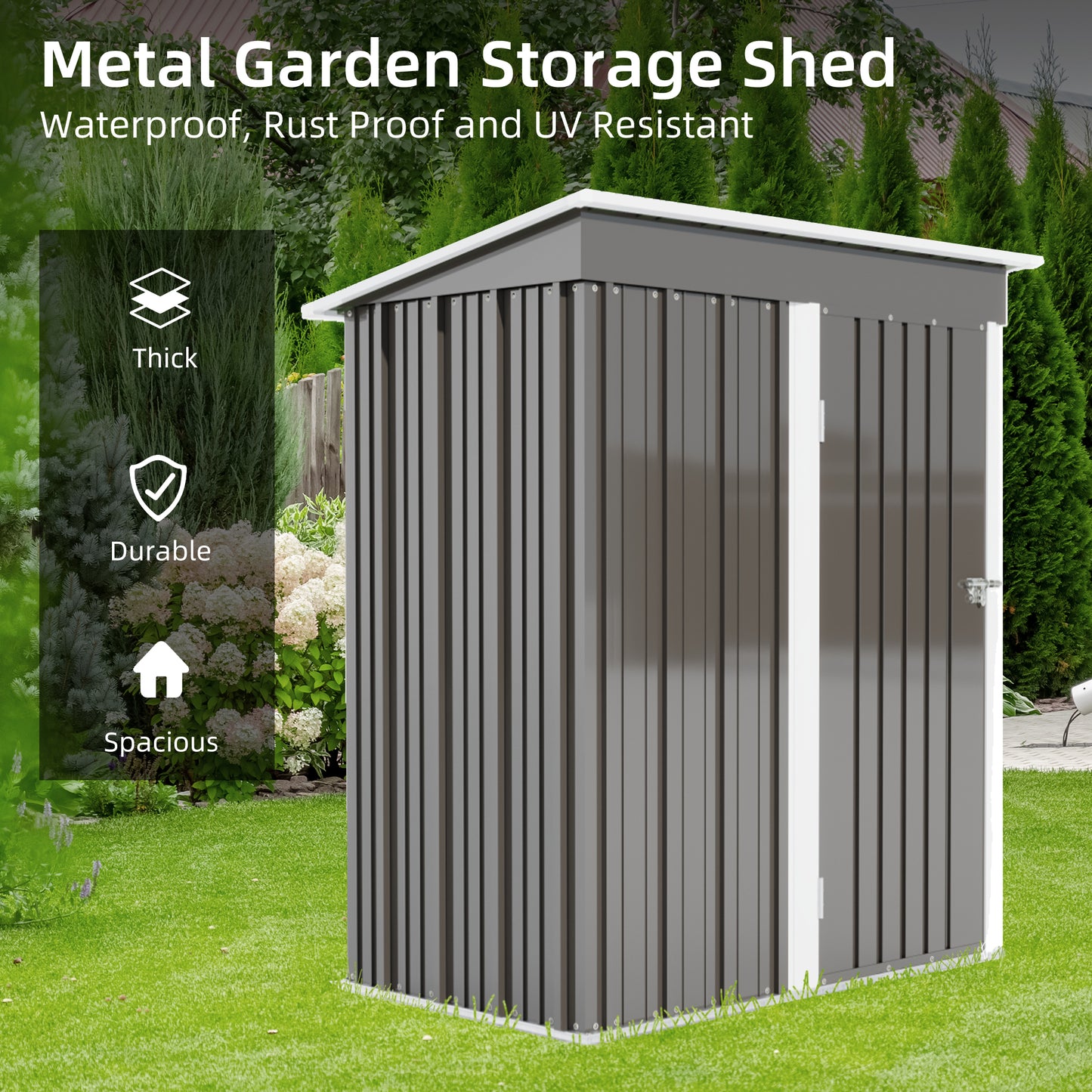 Aurelian 5 x 3 Ft Outdoor Storage Shed – Metal Garden Tool Shed with Sloping Roof & Lockable Door, Grey