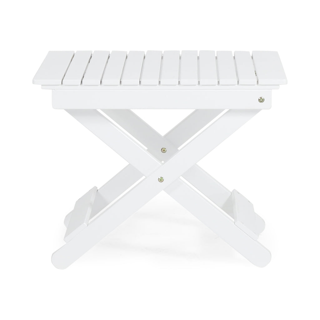 Aurelian Folding Acacia Wood Outdoor Side Table – White Slat-Top Patio Accent Table, 22.75"