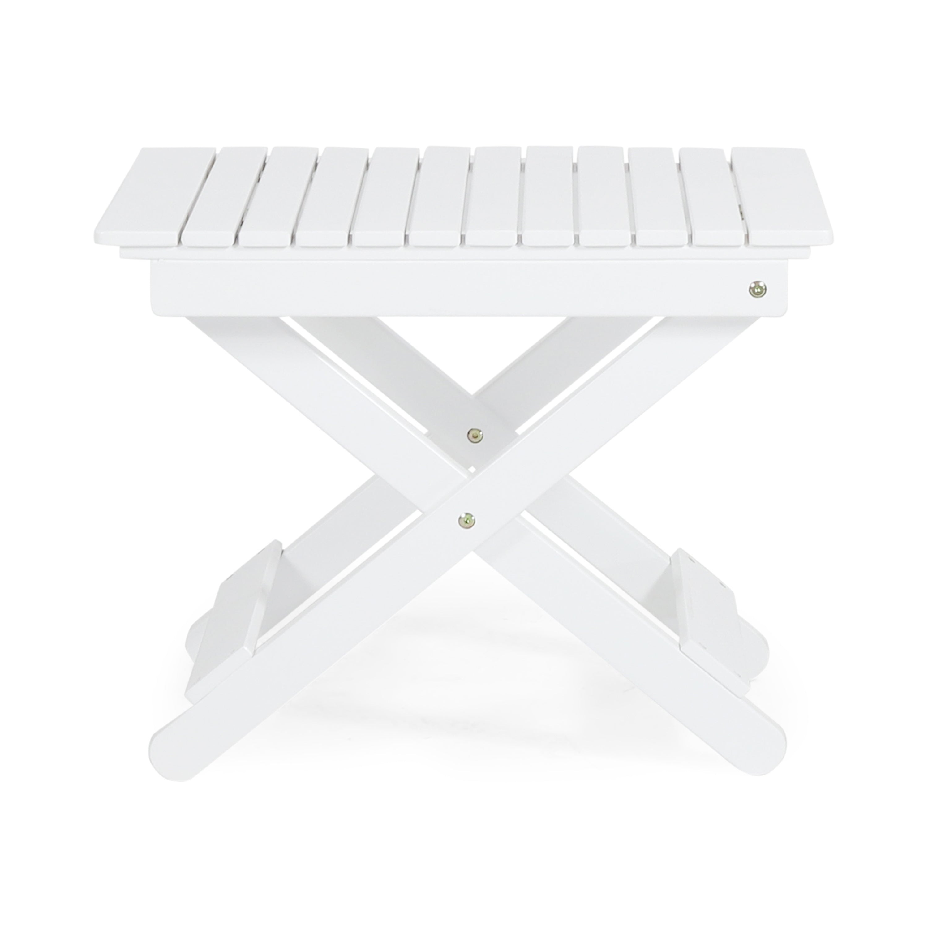 Aurelian Folding Acacia Wood Outdoor Side Table – White Slat-Top Patio Accent Table, 22.75"