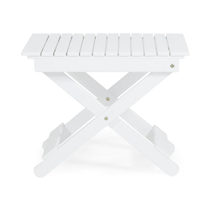 Aurelian Folding Acacia Wood Outdoor Side Table – White Slat-Top Patio Accent Table, 22.75"