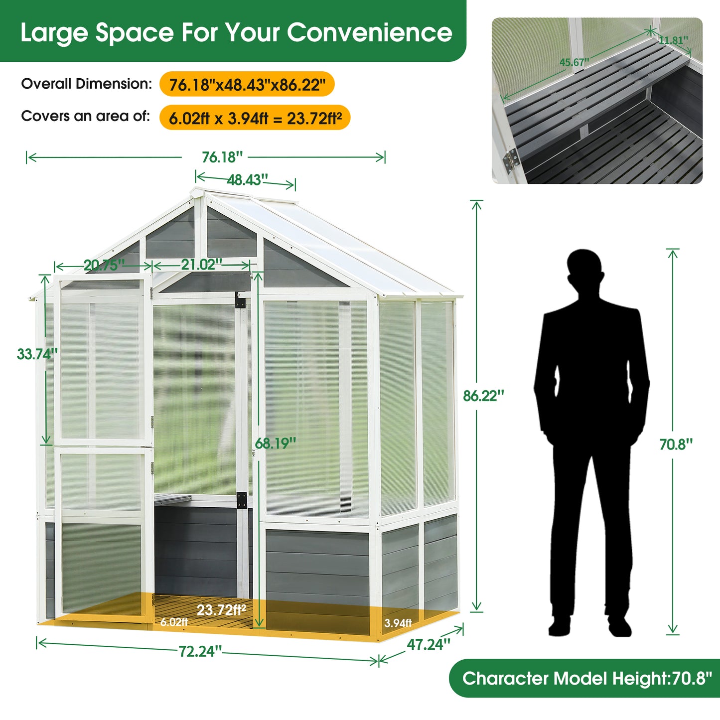 𝗔𝘂𝗿𝗲𝗹𝗶𝗮𝗻 𝗪𝗮𝗹𝗸-𝗜𝗻 𝗢𝘂𝘁𝗱𝗼𝗼𝗿 𝗚𝗿𝗲𝗲𝗻𝗵𝗼𝘂𝘀𝗲 76'' 𝘅 48'' 𝘅 86'' – 𝗣𝗼𝗹𝘆𝗰𝗮𝗿𝗯𝗼𝗻𝗮𝘁𝗲 𝗚𝗮𝗿𝗱𝗲𝗻 𝗚𝗿𝗲𝗲𝗻𝗵𝗼𝘂𝘀𝗲 𝘄𝗶𝘁𝗵 𝗪𝗼𝗼𝗱 𝗙𝗿𝗮𝗺𝗲 & 𝗟𝗼𝗰𝗸𝗮𝗯𝗹𝗲 𝗗𝗼𝗼𝗿