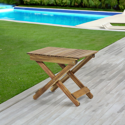 Aurelian Folding Acacia Wood Outdoor Side Table – Natural Slat-Top Patio Accent Table, 22.75
