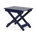 Aurelian Folding Acacia Wood Outdoor Side Table – Navy Blue Slat-Top Patio Accent Table, 22.75"