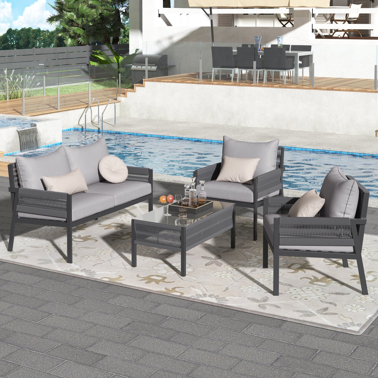 𝗔𝘂𝗿𝗲𝗹𝗶𝗮𝗻 4-𝗣𝗶𝗲𝗰𝗲 𝗥𝗼𝗽𝗲 𝗢𝘂𝘁𝗱𝗼𝗼𝗿 𝗟𝗼𝘂𝗻𝗴𝗲 𝗦𝗲𝘁 – 𝗗𝗲𝗲𝗽 𝗦𝗲𝗮𝘁𝗶𝗻𝗴 𝗣𝗮𝘁𝗶𝗼 𝗙𝘂𝗿𝗻𝗶𝘁𝘂𝗿𝗲 𝘄𝗶𝘁𝗵 𝗧𝗲𝗺𝗽𝗲𝗿𝗲𝗱 𝗚𝗹𝗮𝘀𝘀 𝗧𝗮𝗯𝗹𝗲, 𝗚𝗿𝗲𝘆