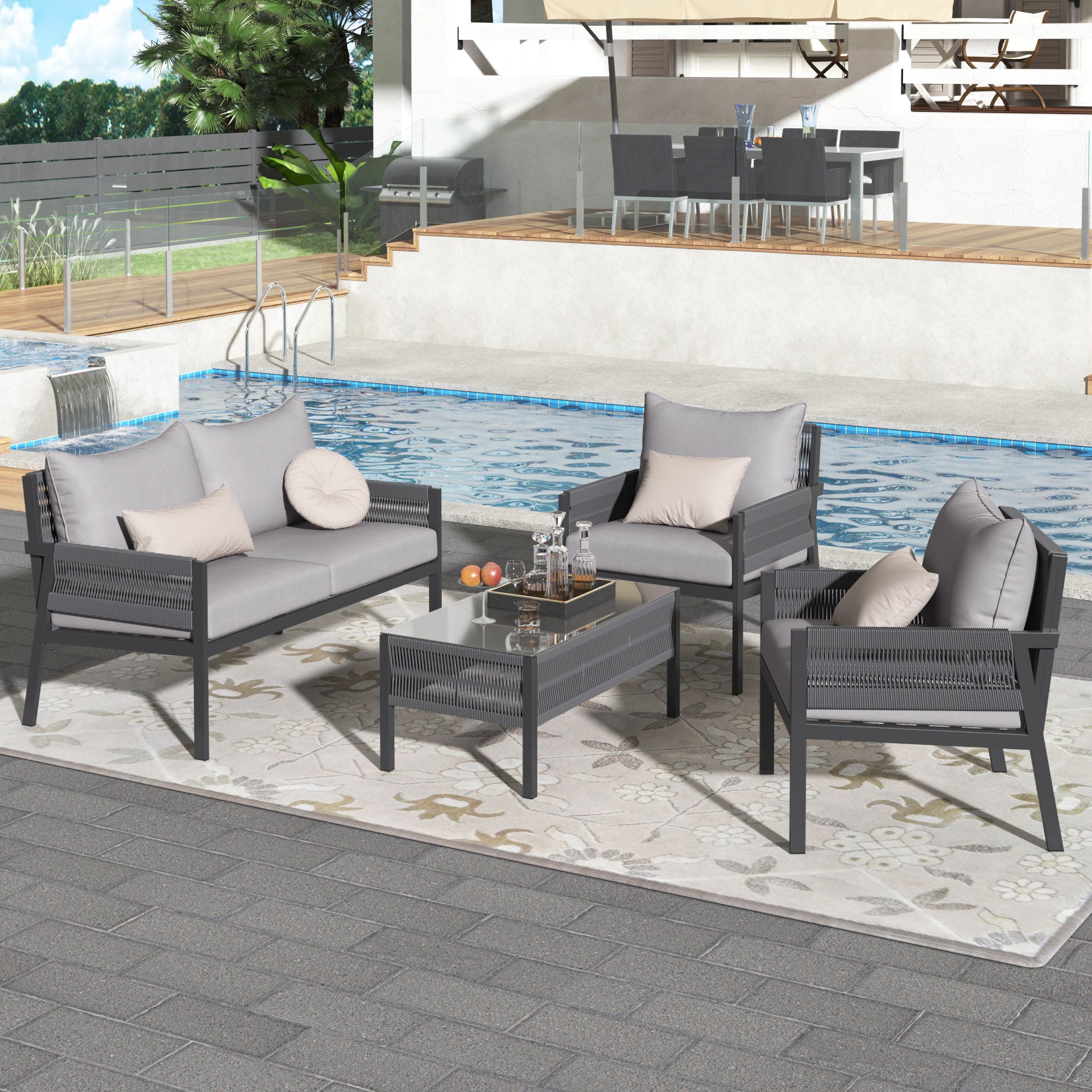 𝗔𝘂𝗿𝗲𝗹𝗶𝗮𝗻 4-𝗣𝗶𝗲𝗰𝗲 𝗥𝗼𝗽𝗲 𝗢𝘂𝘁𝗱𝗼𝗼𝗿 𝗟𝗼𝘂𝗻𝗴𝗲 𝗦𝗲𝘁 – 𝗗𝗲𝗲𝗽 𝗦𝗲𝗮𝘁𝗶𝗻𝗴 𝗣𝗮𝘁𝗶𝗼 𝗙𝘂𝗿𝗻𝗶𝘁𝘂𝗿𝗲 𝘄𝗶𝘁𝗵 𝗧𝗲𝗺𝗽𝗲𝗿𝗲𝗱 𝗚𝗹𝗮𝘀𝘀 𝗧𝗮𝗯𝗹𝗲, 𝗚𝗿𝗲𝘆