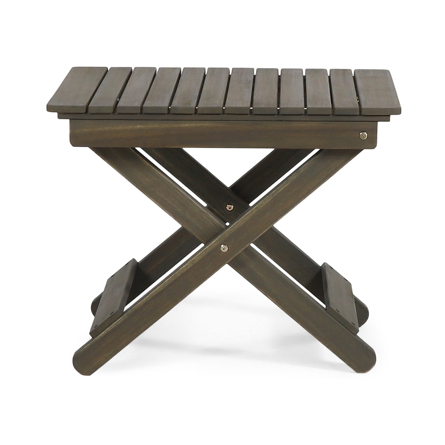 Aurelian Folding Acacia Wood Outdoor Side Table – Gray Slat-Top Patio Accent Table, 22.75"