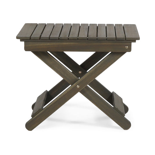 Aurelian Folding Acacia Wood Outdoor Side Table – Gray Slat-Top Patio Accent Table, 22.75"