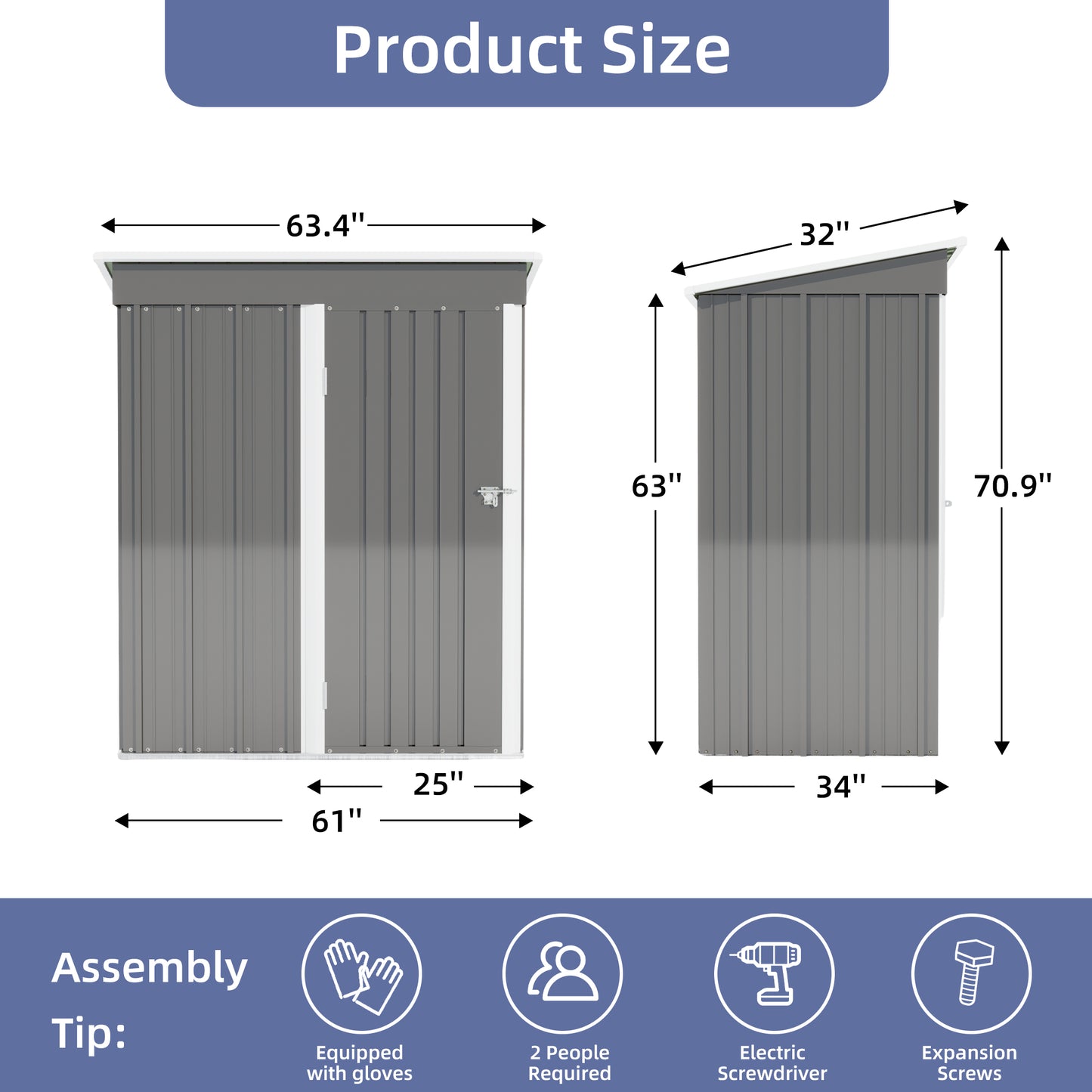 Aurelian 5 x 3 Ft Outdoor Storage Shed – Metal Garden Tool Shed with Sloping Roof & Lockable Door, Grey