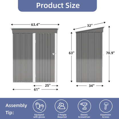 Aurelian 5 x 3 Ft Outdoor Storage Shed – Metal Garden Tool Shed with Sloping Roof & Lockable Door, Grey
