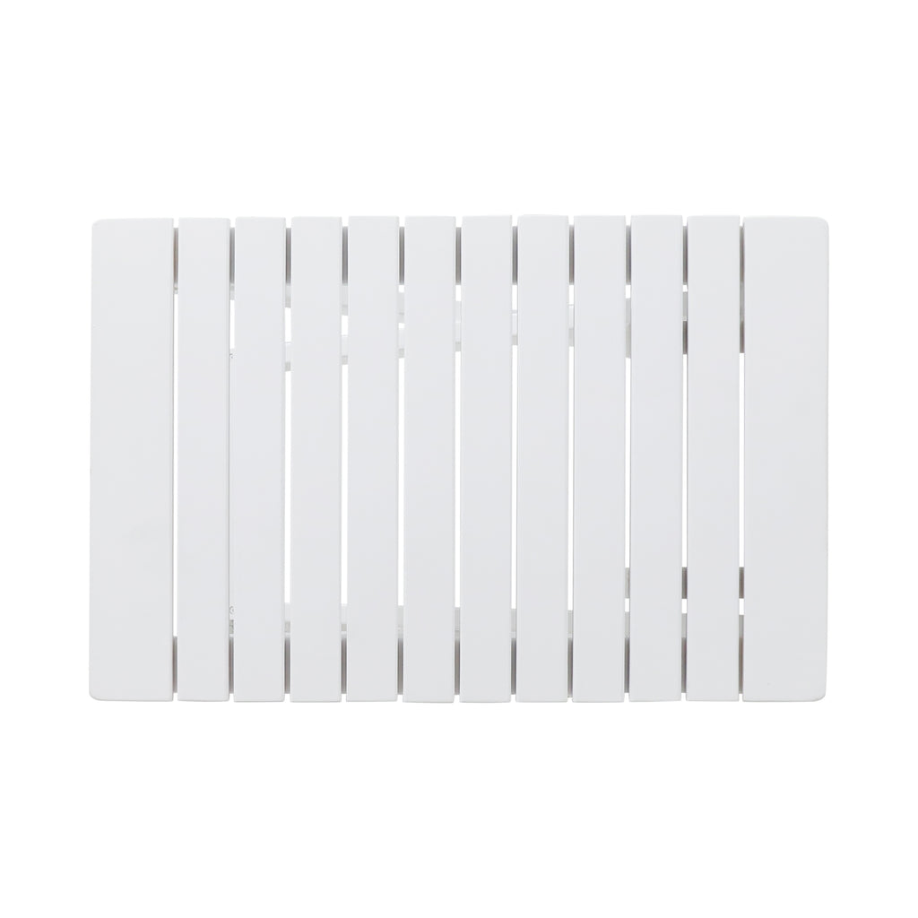 Aurelian Folding Acacia Wood Outdoor Side Table – White Slat-Top Patio Accent Table, 22.75"